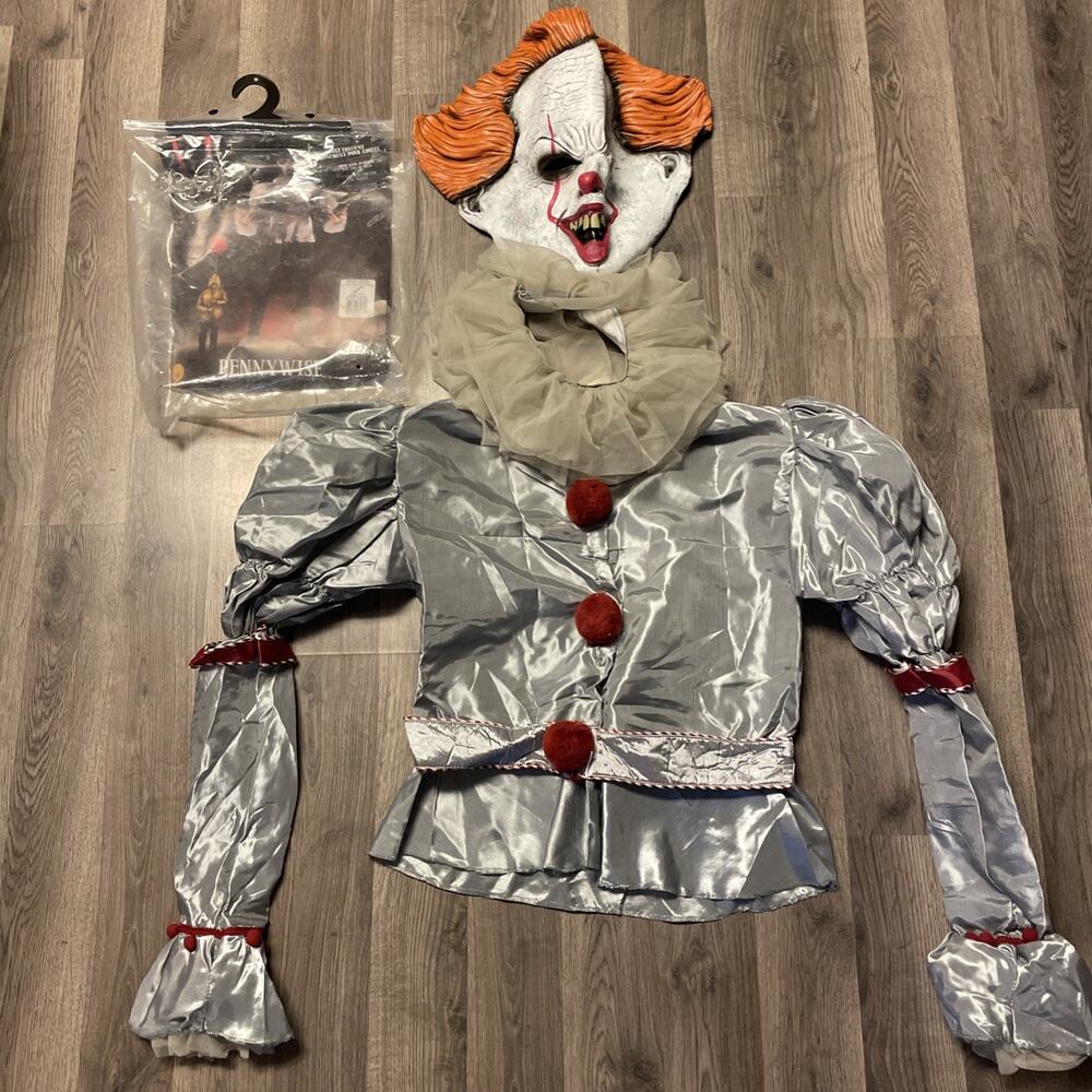 Rubies IT Pennywise Costume Adult Size Silver Clown Suit Mask Halloween Horror